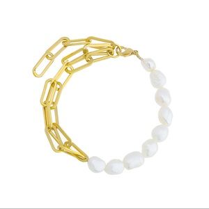 Pearl and paperclip chain bracelet 18k